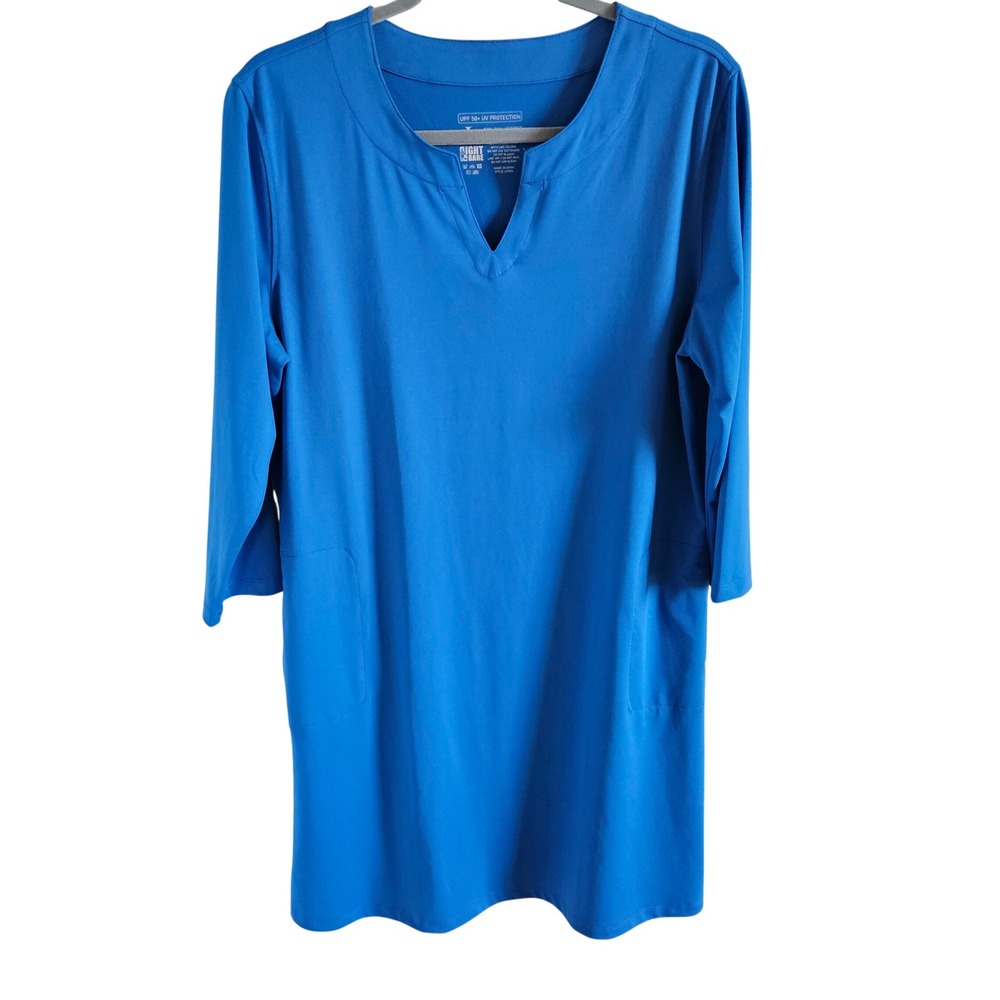 Light Bare Blue UPF 50+ UV Protection Dress 3/4 Sleeve Pockets Large LH1006